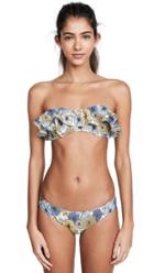 Lisa Marie Fernandez Natalie Multi Floral Denim Flounce Bikini