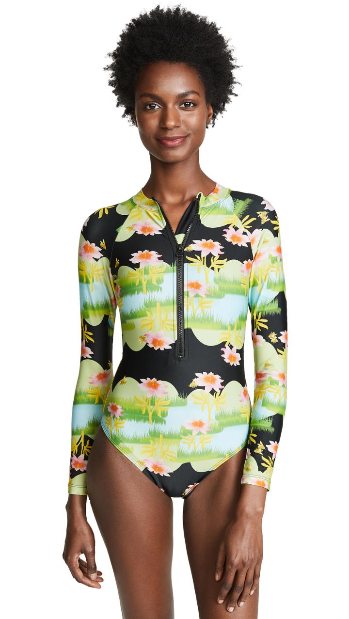 Cynthia Rowley Print Zip Front Surfsuit
