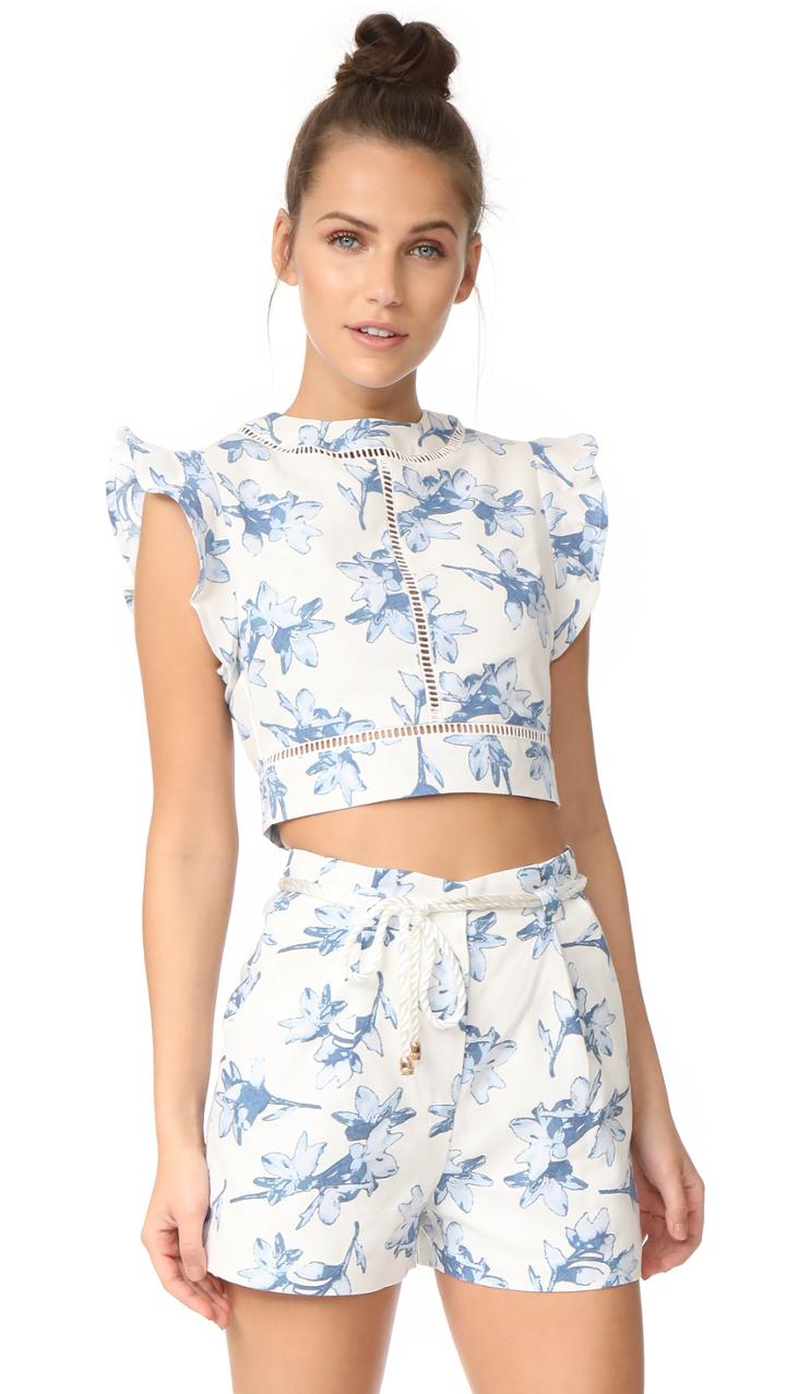 J O A Flower Print Crop Top