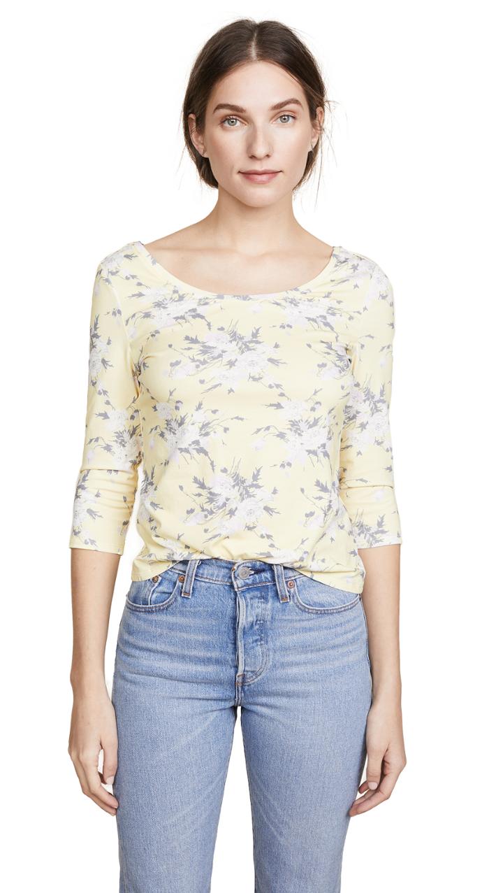 Rebecca Taylor Long Sleeve Lemon Rose Jersey Top