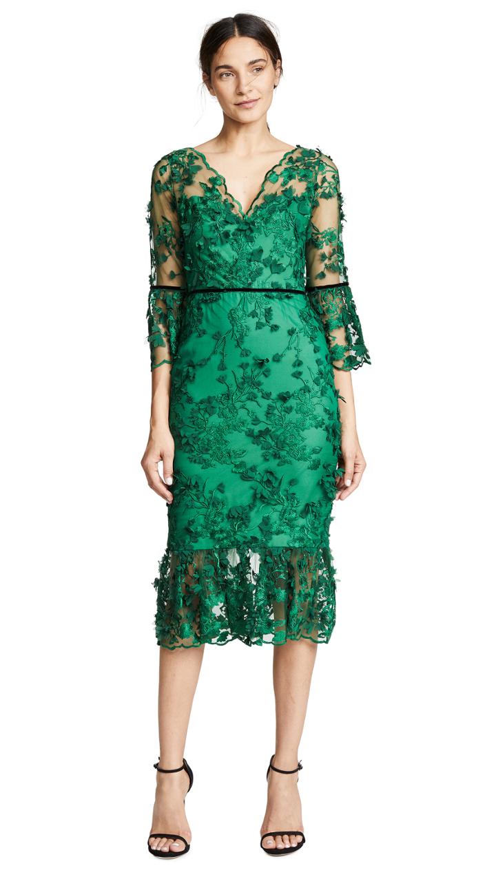 Marchesa Notte Embroidered Cocktail With 3d Flowers