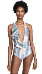 Patbo Sunset Stripe Ruffle Deep V One Piece