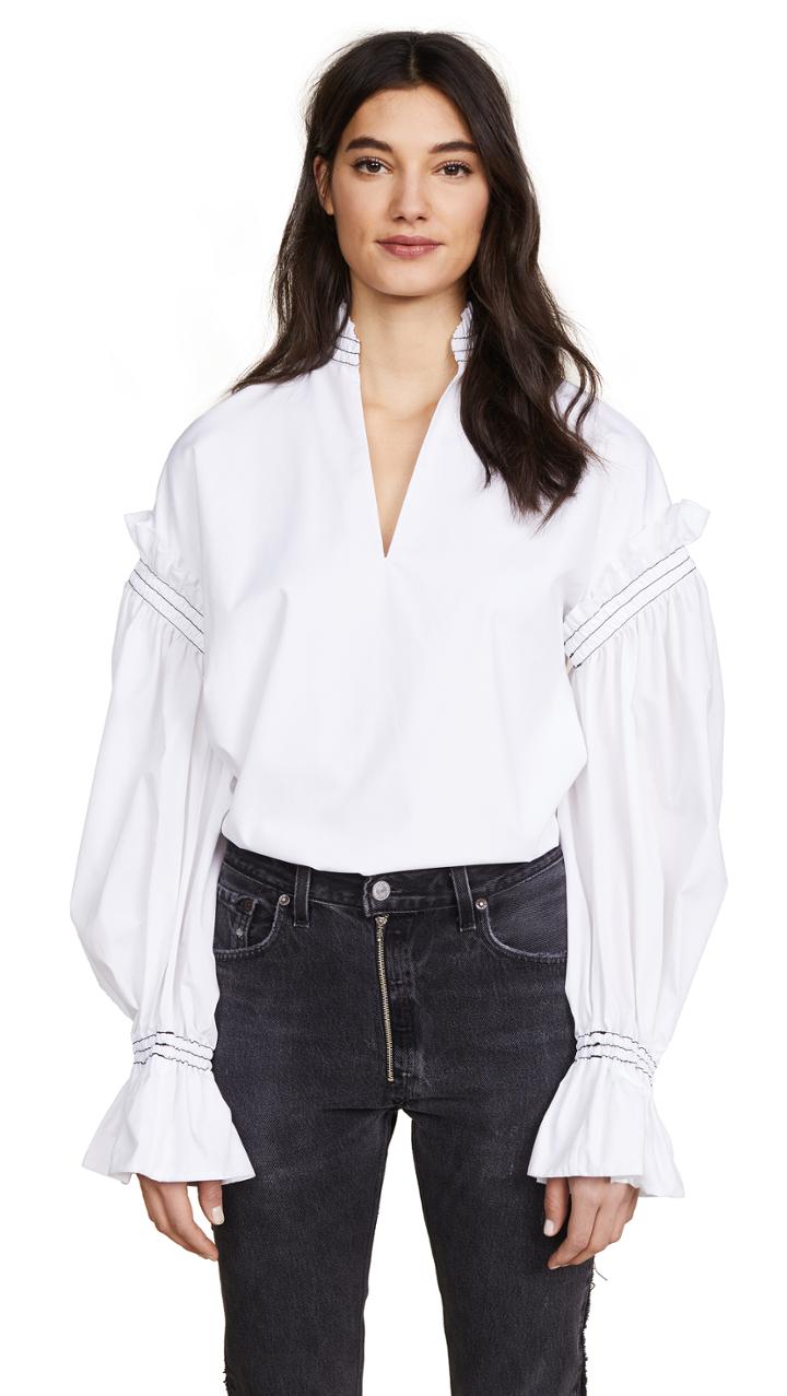 Jonathan Simkhai Rouched Cotton Peasant Top