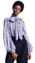 Stella Jean Plaid Tie Neck Shirt