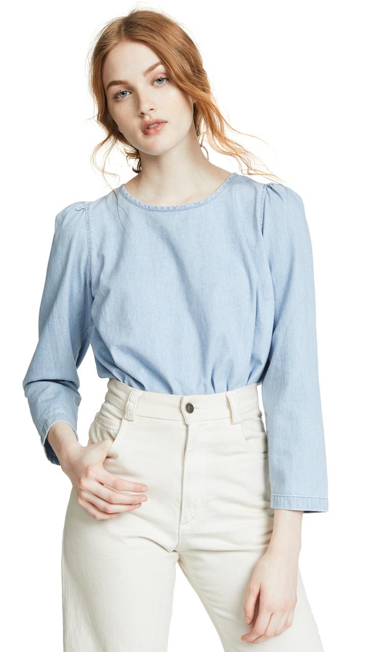 Madewell Denim Puff Sleeve Swing Top