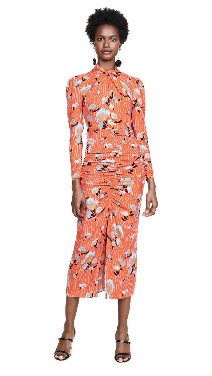 Self Portrait Botanical Printed Crepe Midi Dress