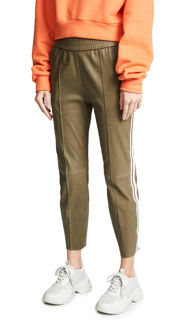 Sprwmn Stripe Leather Jogging Pants