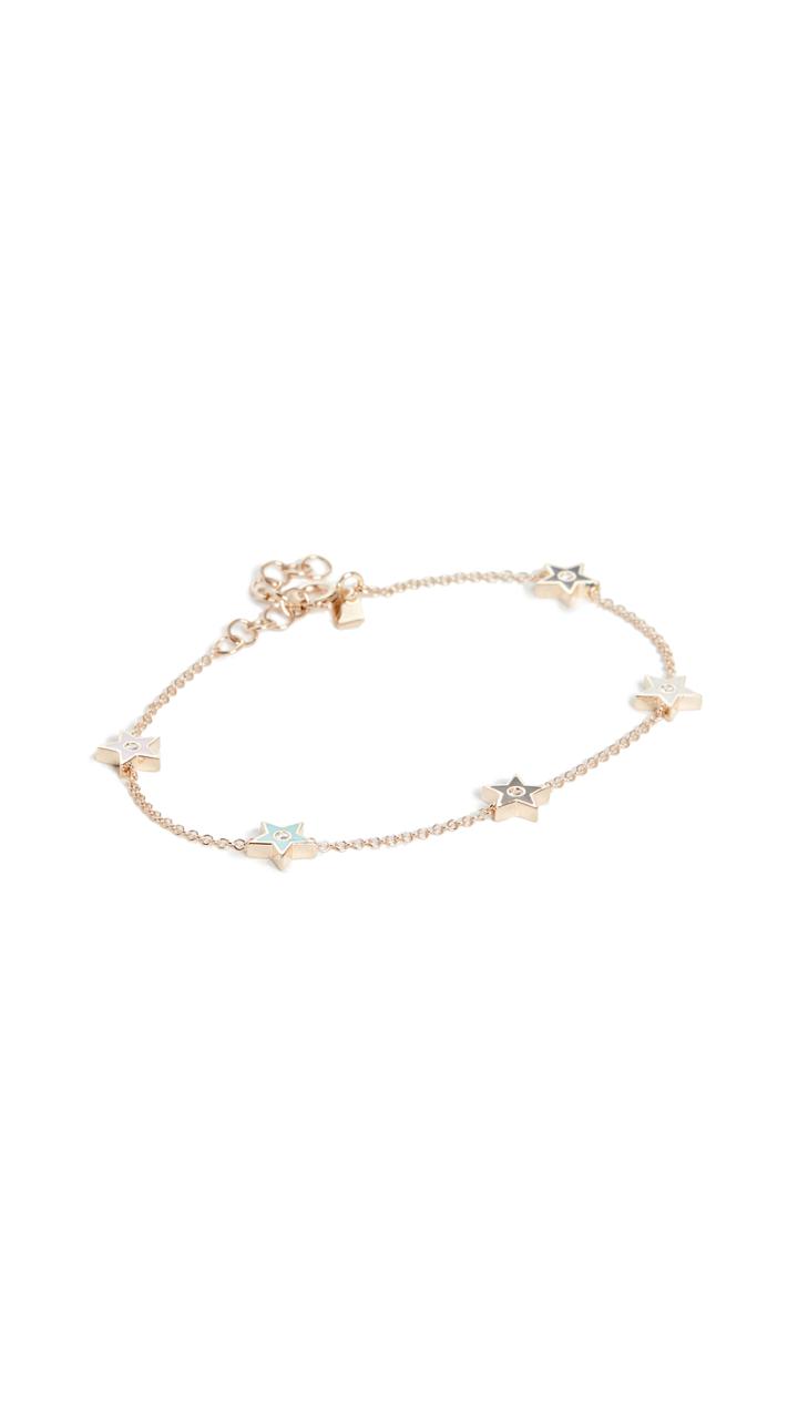 Ef Collection 14k 5 Diamond Enamel Star Chain Bracelet