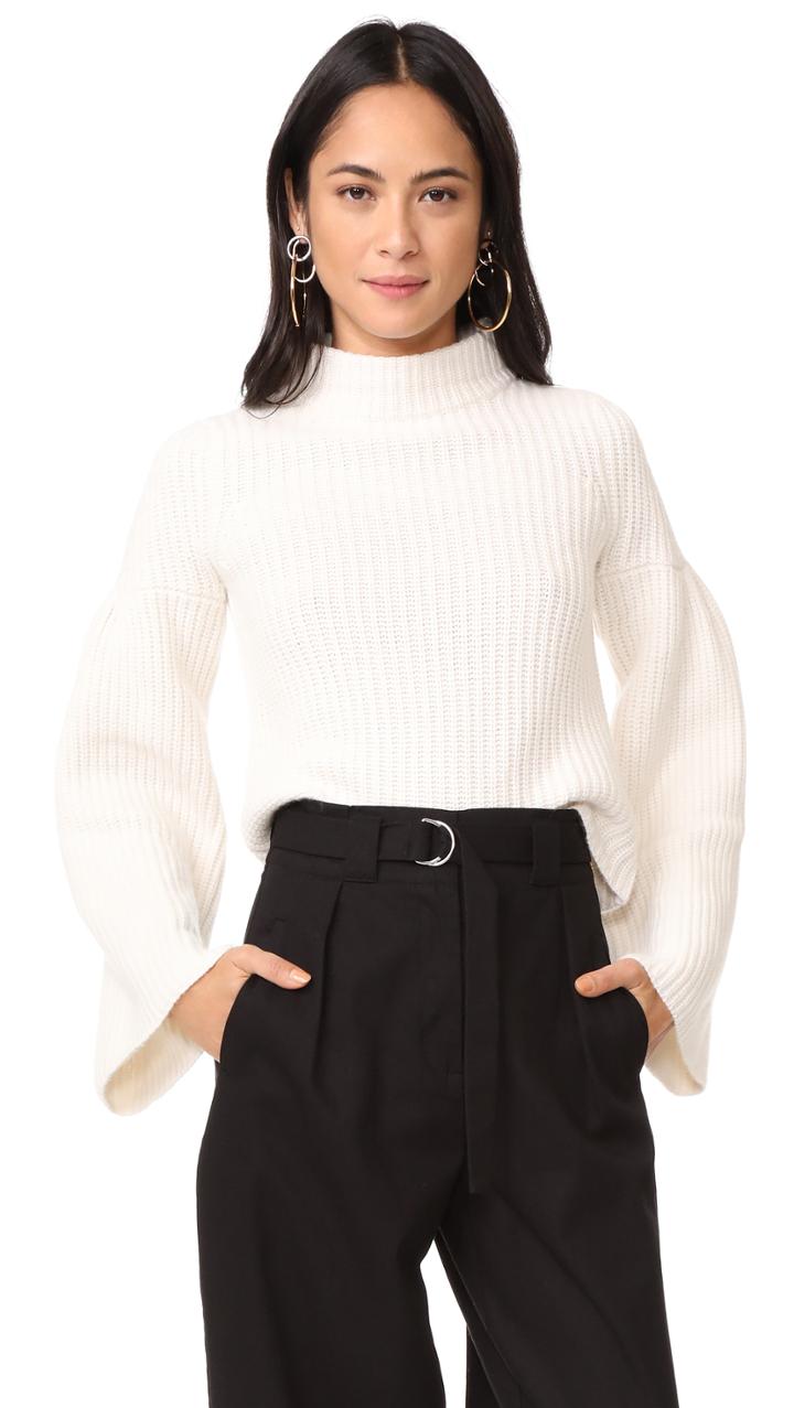 Autumn Cashmere Cropped Sweater With Trumpet Sleeves