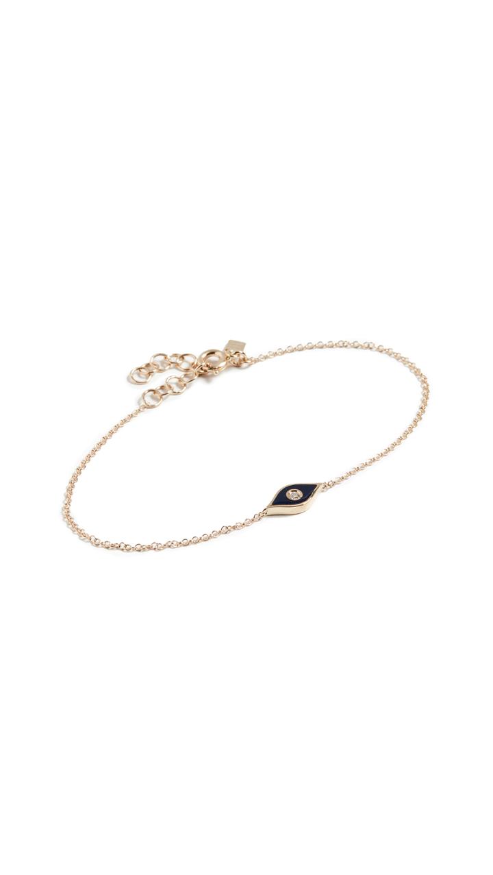 Ef Collection 14k Diamond Enamel Evil Eye Chain Bracelet