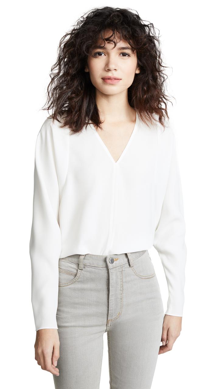 Tibi V Neck Dolman Top With Rib Trim
