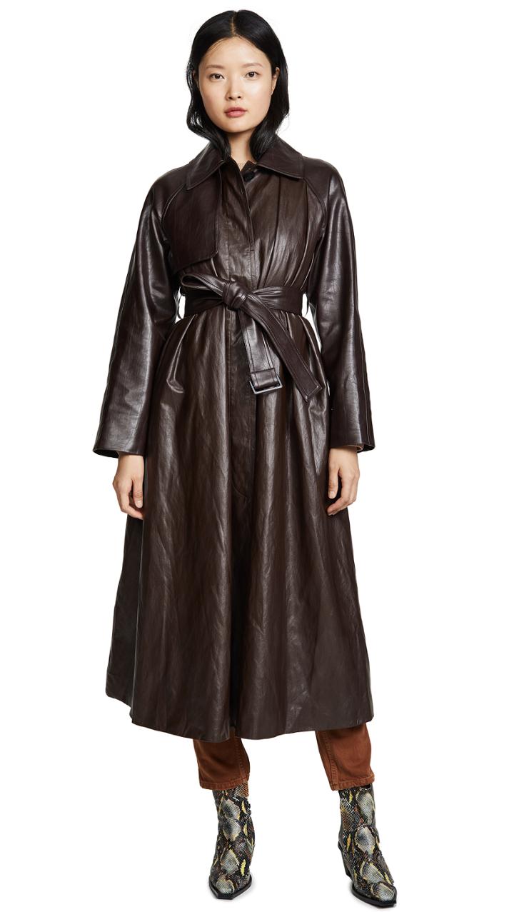 Goen J Faux Leather Trench Coat