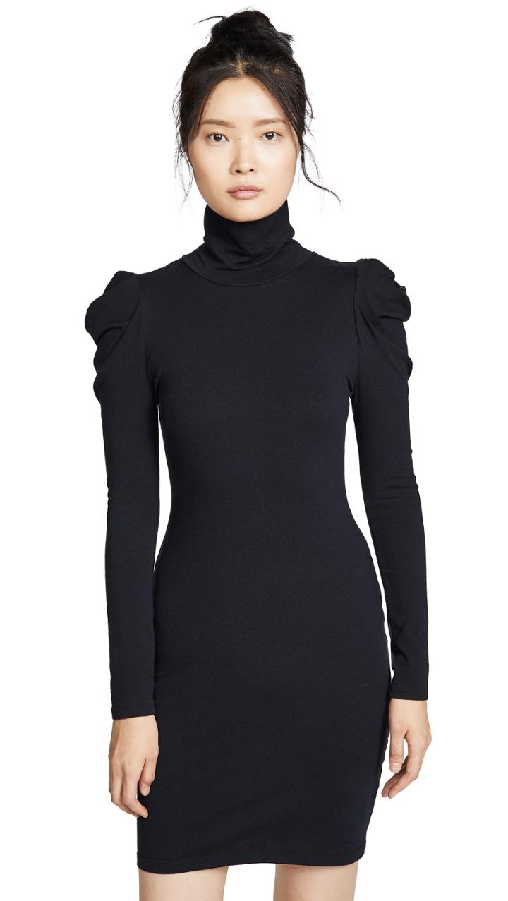 Enza Costa Cashmere Puff Sleeve Turtleneck Mini Dress