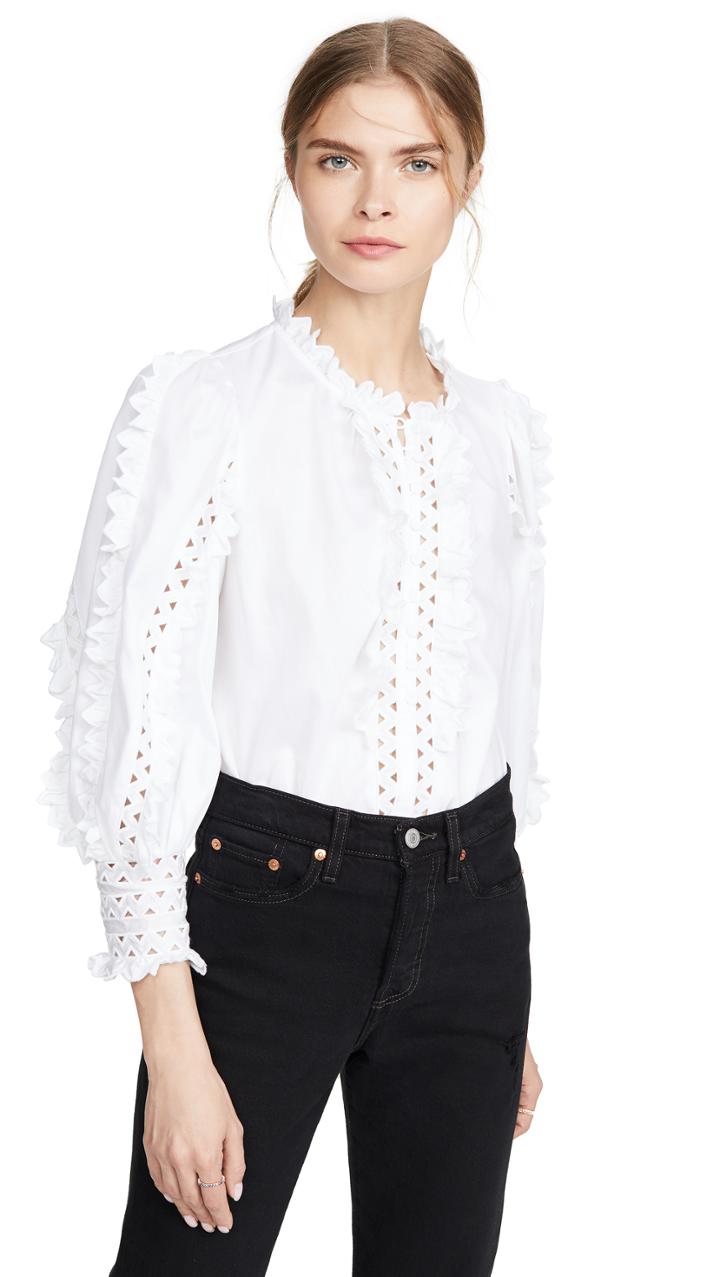 Rebecca Taylor Long Sleeve Petal Embroidered Top
