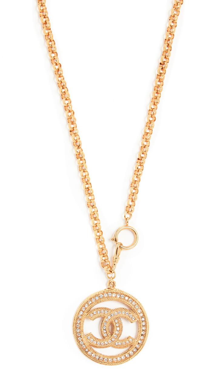 What Goes Around Comes Around Chanel Gold Crystal Cc Necklace