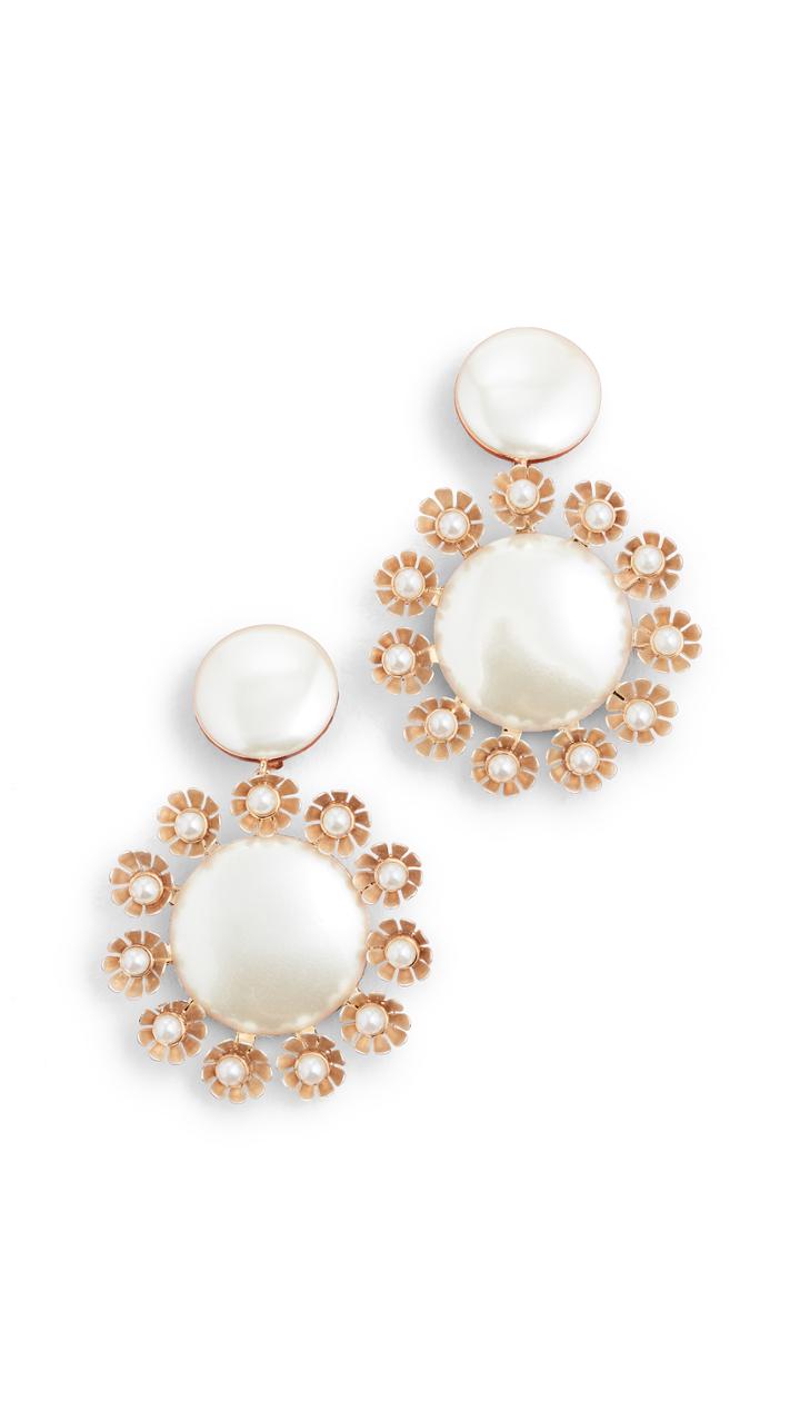 Lele Sadoughi Round Earrings With Plumeria Trim
