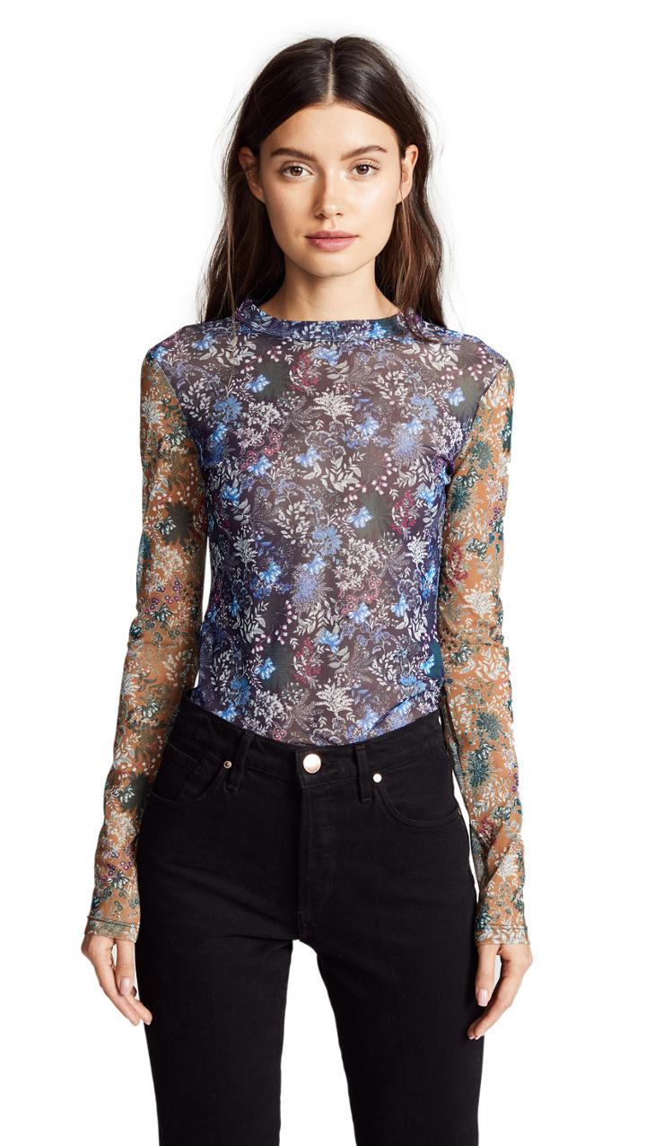 Yigal Azrouel Floral Printed Stretch Mesh Top