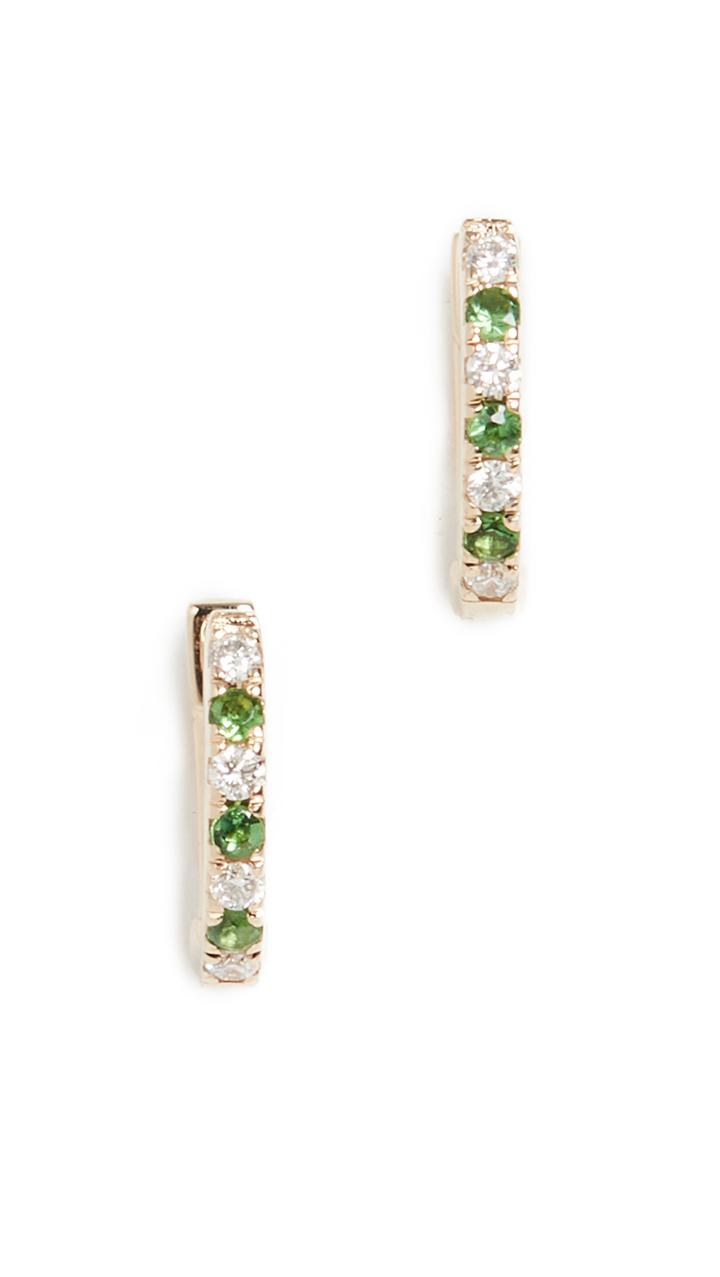 Ef Collection 14k Mini Diamond Tsavorite Dot Huggie Earrings
