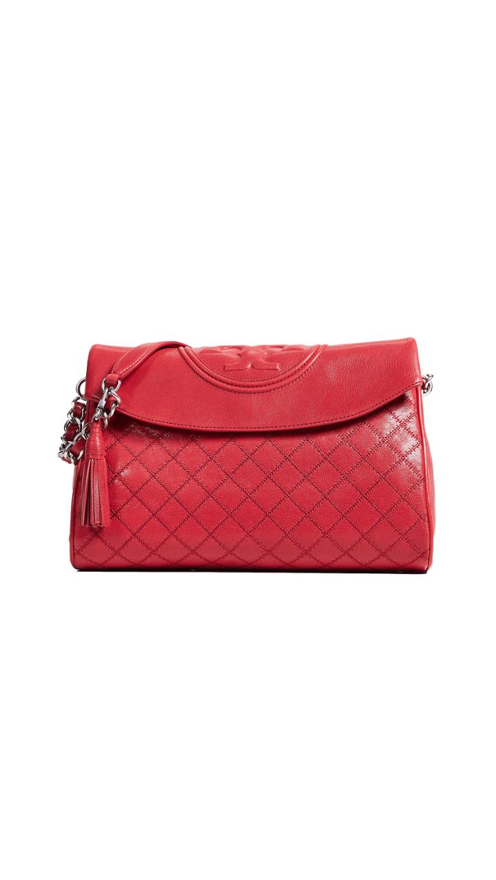 Tory Burch Fleming Distressed Leather Fold Over Hobo