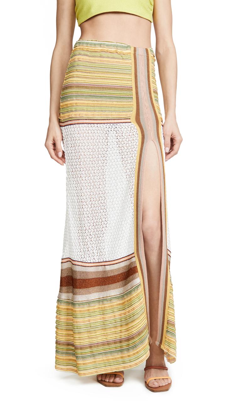 Chio Long Skirt With Knit Ruffle And Mesh Trim