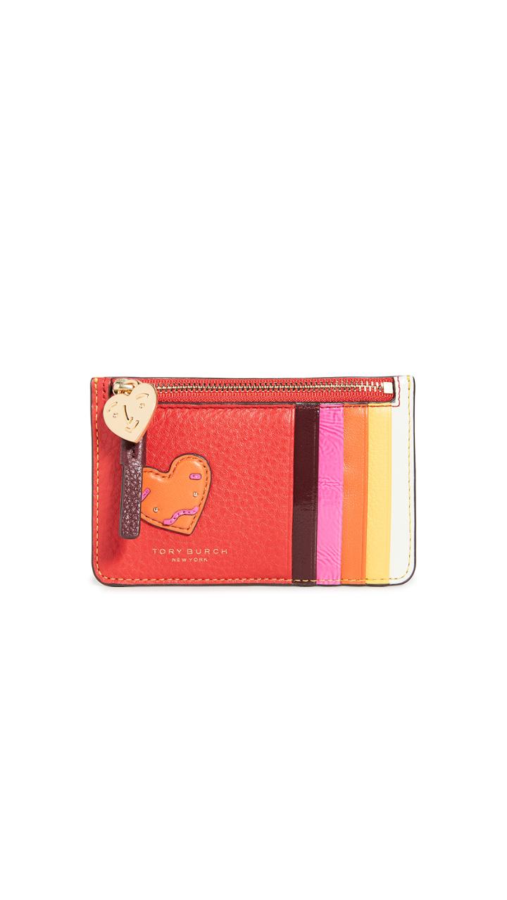 Tory Burch Perry Patchwork Hearts Top Zip Card Case