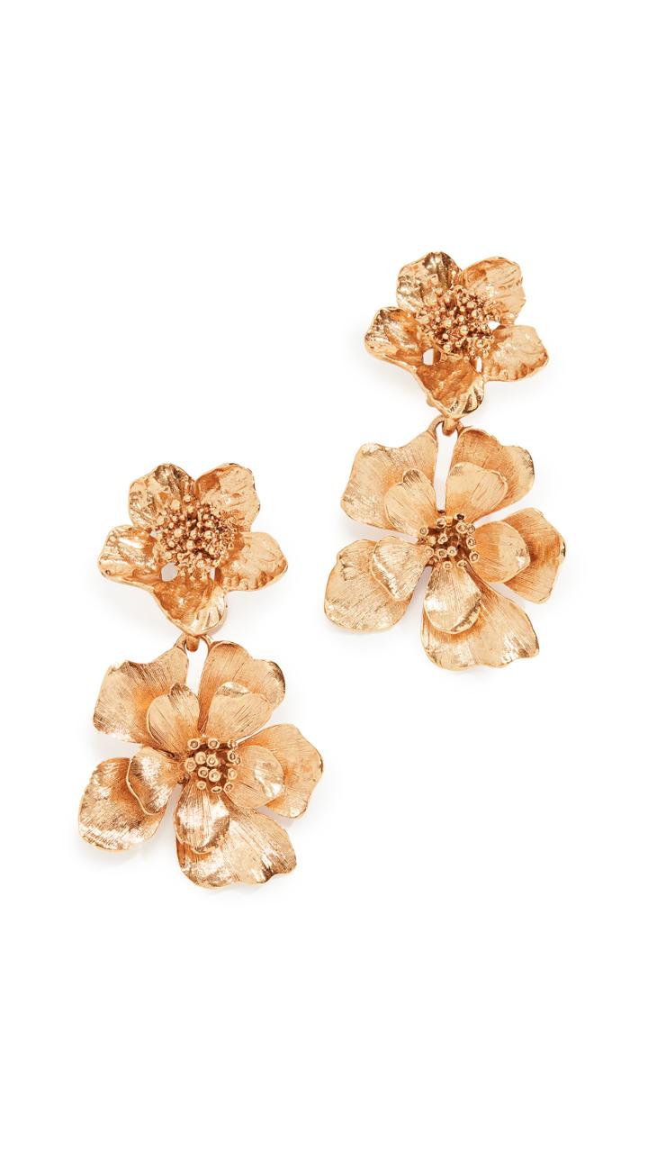 Oscar De La Renta Classic Flower Drop Earrings
