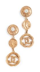 What Goes Around Comes Around Chanel Gold Imitation Pearl Dangle Coin Earrings
