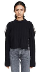 Area Ribbed Knit Chenille Cropped Sweater With Crystal Doily Inserts