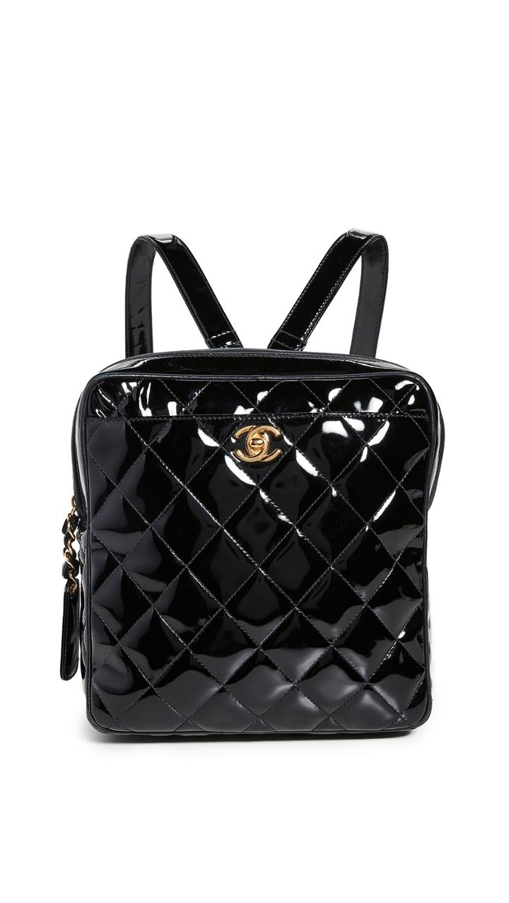 What Goes Around Comes Around Chanel Black Patent Quilted Backpack