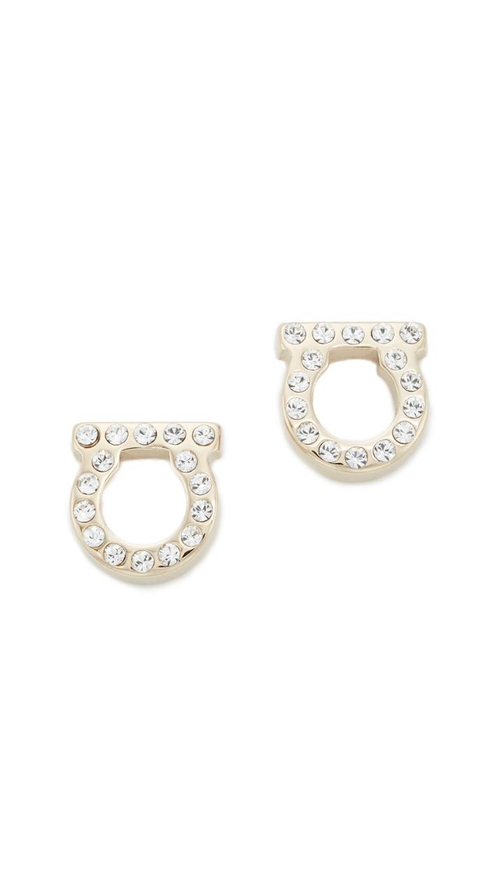 Salvatore Ferragamo Small Crystal Gancio Stud Earrings