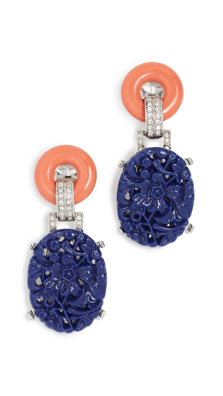 Kenneth Jay Lane Carved Drop Deco Clip Earring