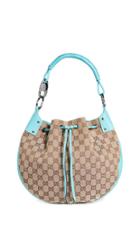 What Goes Around Comes Around Gucci Blue Canvas Drawstring Hobo Bag