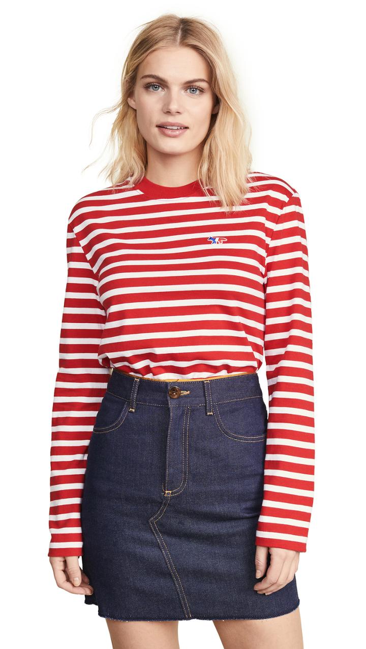 Maison Kitsune Tricolor Foxs Patch Marin Tee