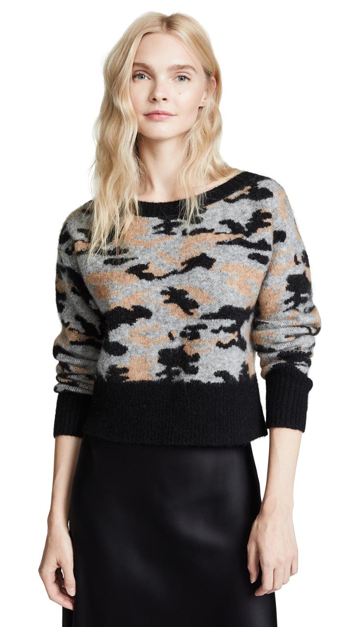 Marissa Webb Freda Cropped Camo Sweater