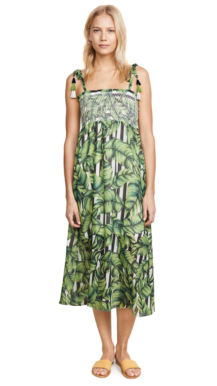Red Carter Pippi Smocked Leaf Print Dress