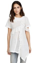 Goen J Crinkled One Shoulder Ruched Ruffle Blouse