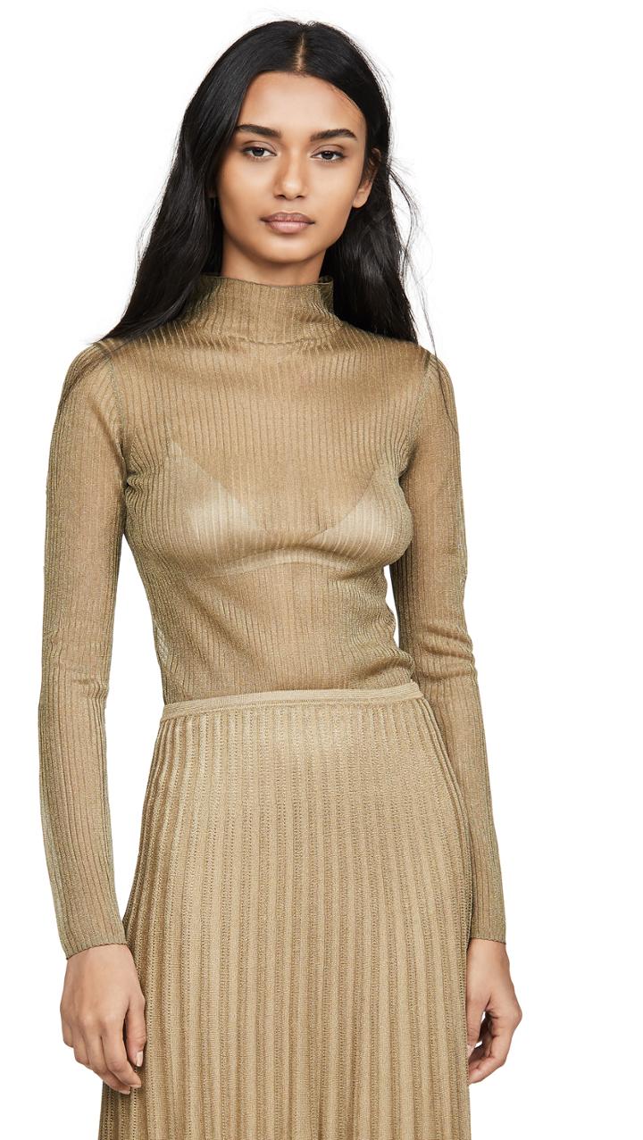 Vince Metallic Ribbed Mock Neck Sweater