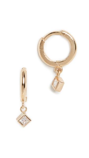 Jennifer Meyer Jewelry 18k Huggies With Princess Cut Diamond Drop