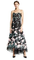 Marchesa Notte Strapless High Low Embroidered Gown With 3d Flowers