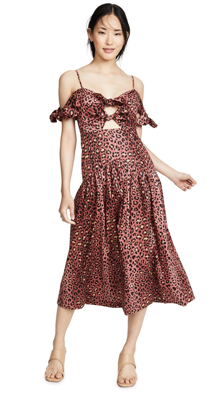 Rebecca Taylor Sleeveless Leopard Bow Dress