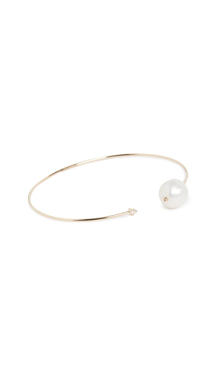 Mizuki 14k Small Open Pearl Diamond Cuff