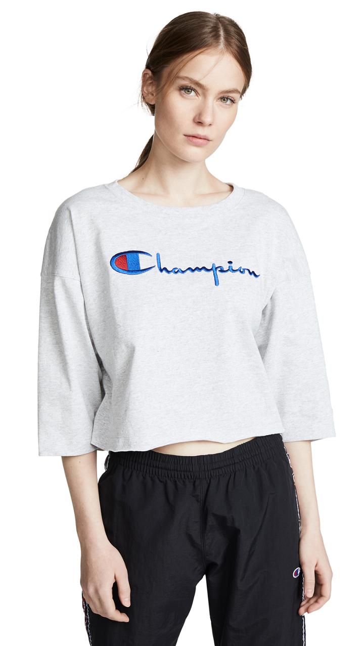 Champion Premium Reverse Weave 3 4 Sleeve Cropped Tee