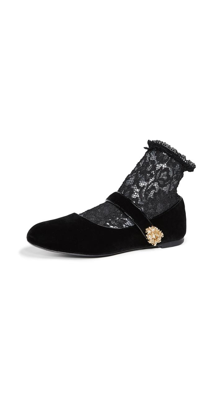 Stella Luna Brooch Flat Mary Jane With Lace Sock