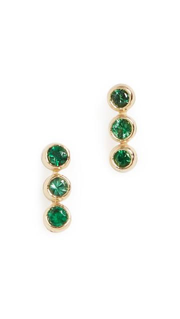 Jennifer Meyer Jewelry 18k Emerald 3 Mini Bezel Studs