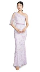 Marchesa Notte One Shoulder Embroidered Tulle Mermaid Gown