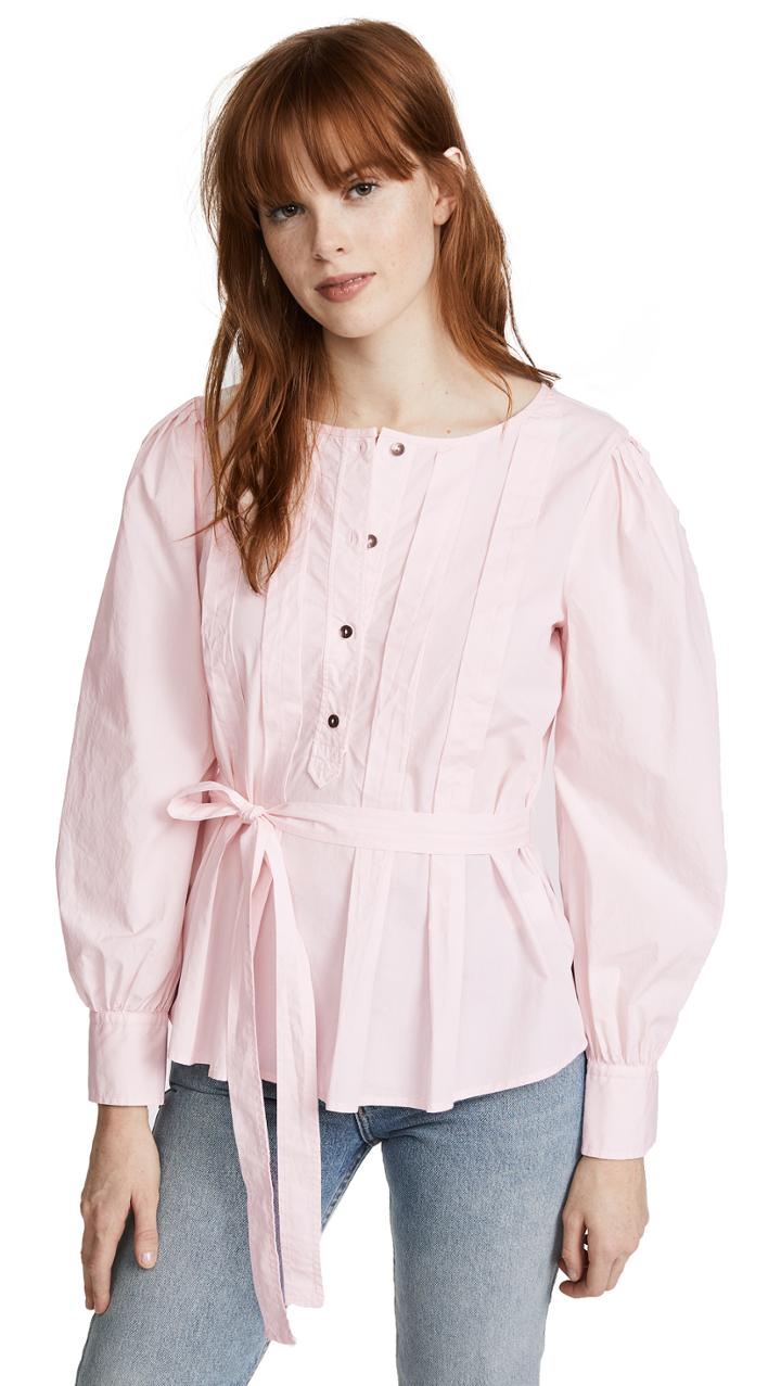 La Vie Rebecca Taylor Long Sleeve Belted Pop Top