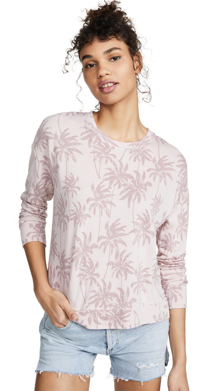 Sundry Palm Print High Low Crew Neck