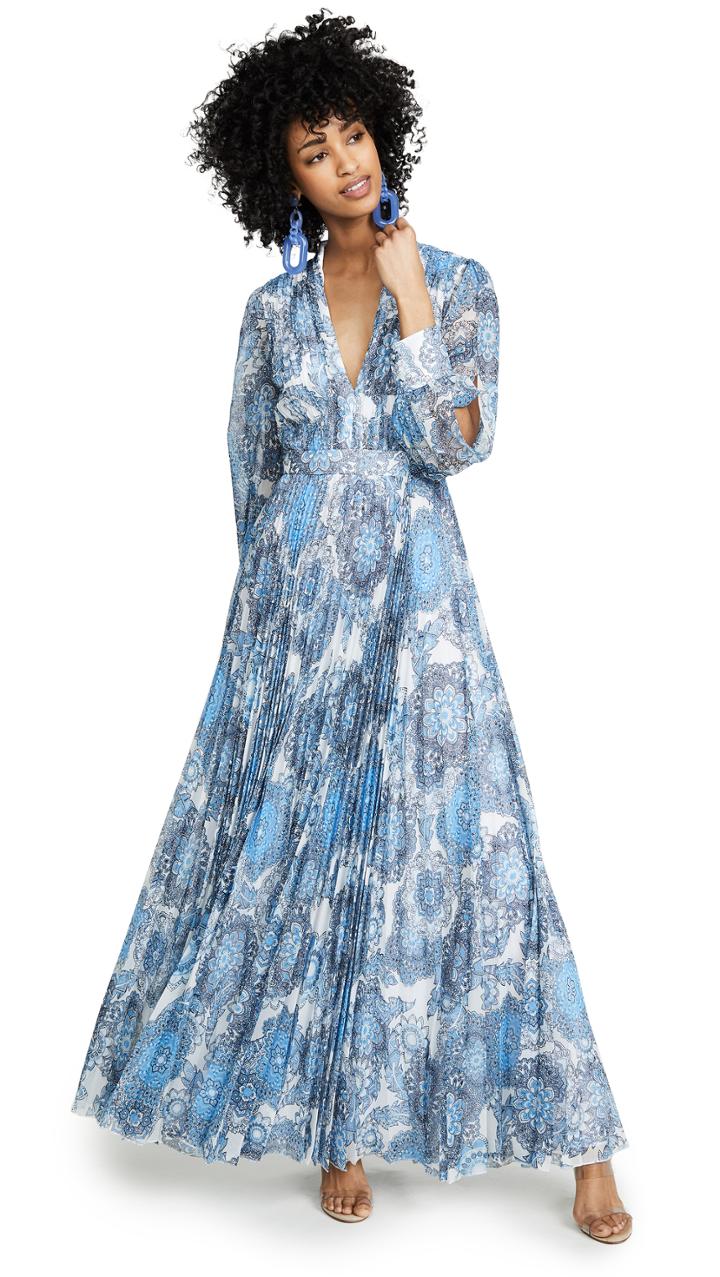 Alice Olivia Cheney Slit Pleated Dress