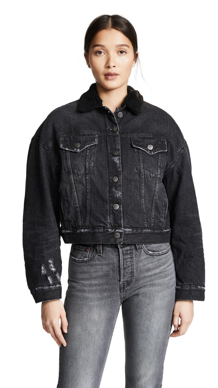 Prps Cropped Denim Jacket With Sherpa Lining