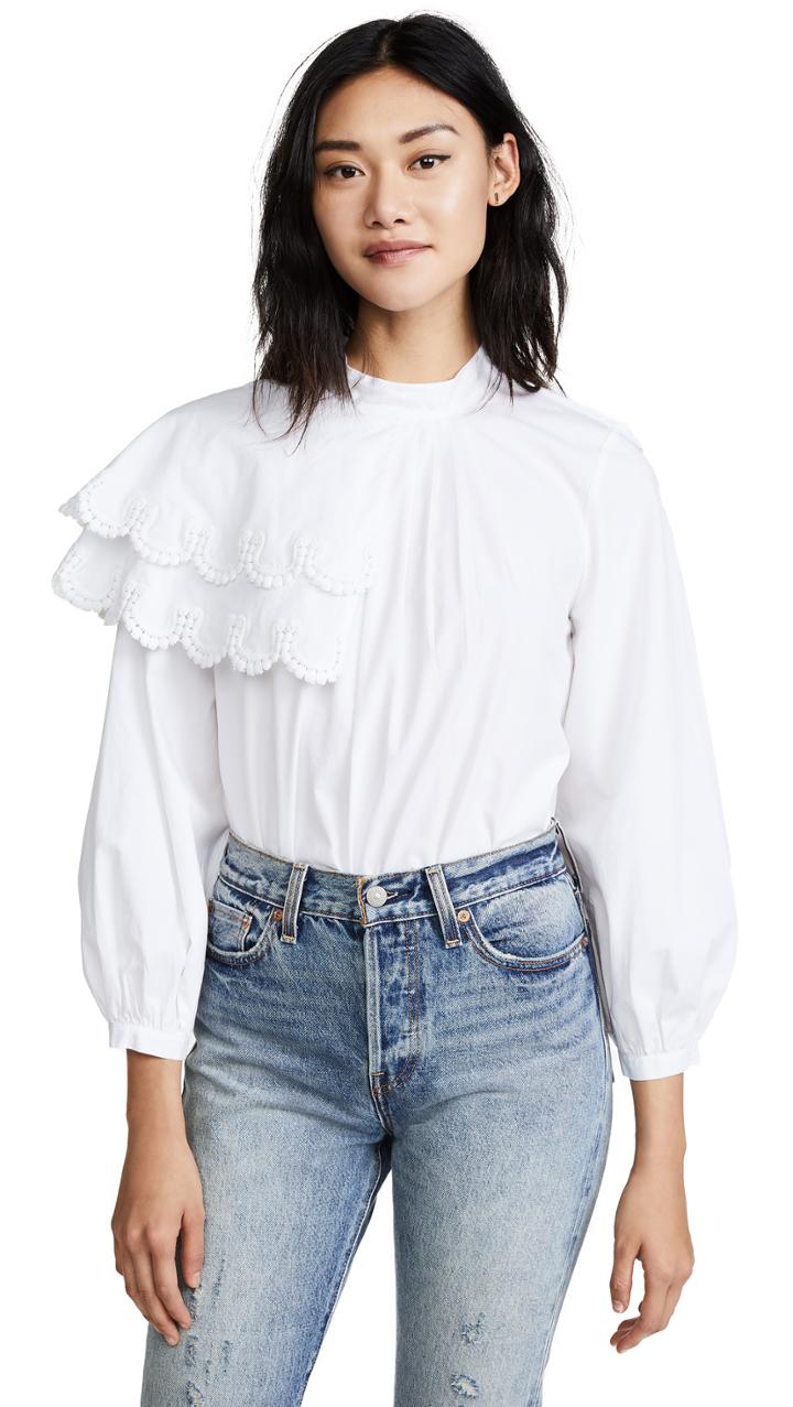 Sea Asymmetric Plymouth Ruffle Blouse